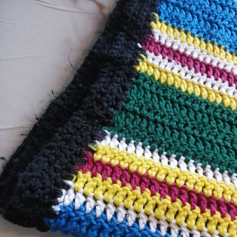 Vintage Handmade Crochet throw blanket multicolor 61in*24in Cottagecore Heavy XL
